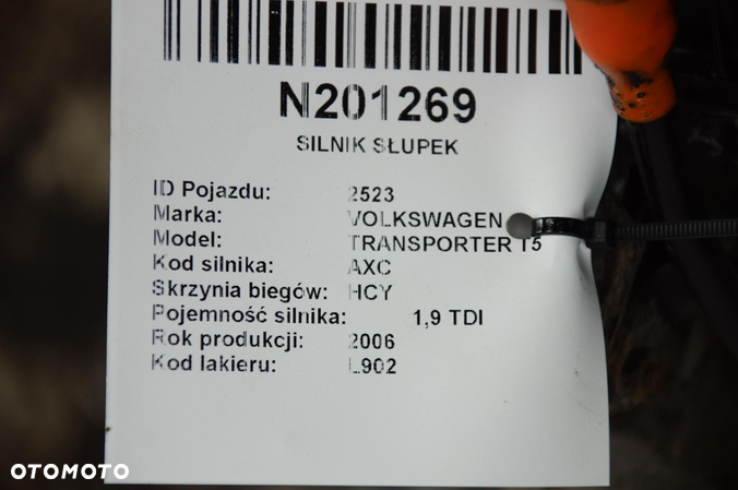 SILNIK SŁUPEK VOLKSWAGEN TRANSPORTER T5 AXC 1.9 TDI - 5