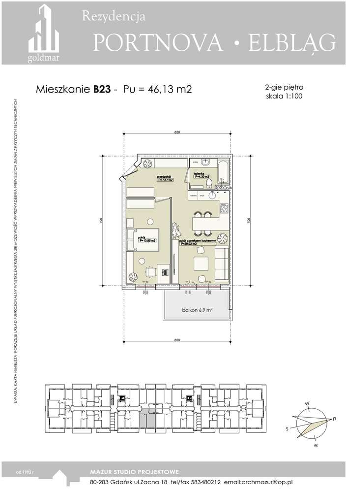 2-pokojowe mieszkanie 46m2 + balkon - Pełny obrazek: 2/8