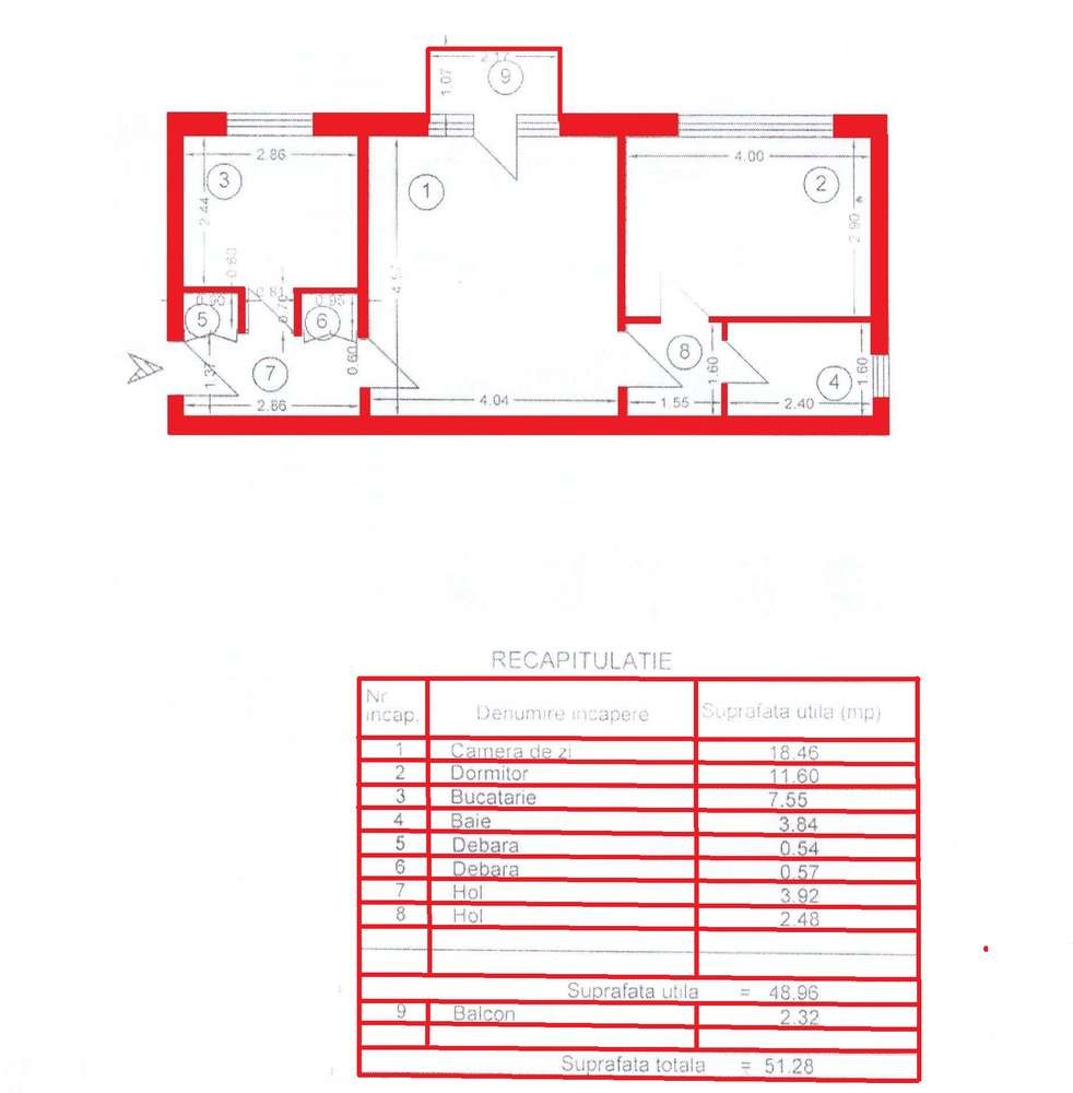 2 cam, etaj 1, 51 mp, fara imbunatatiri, Aleea Rozelor-1