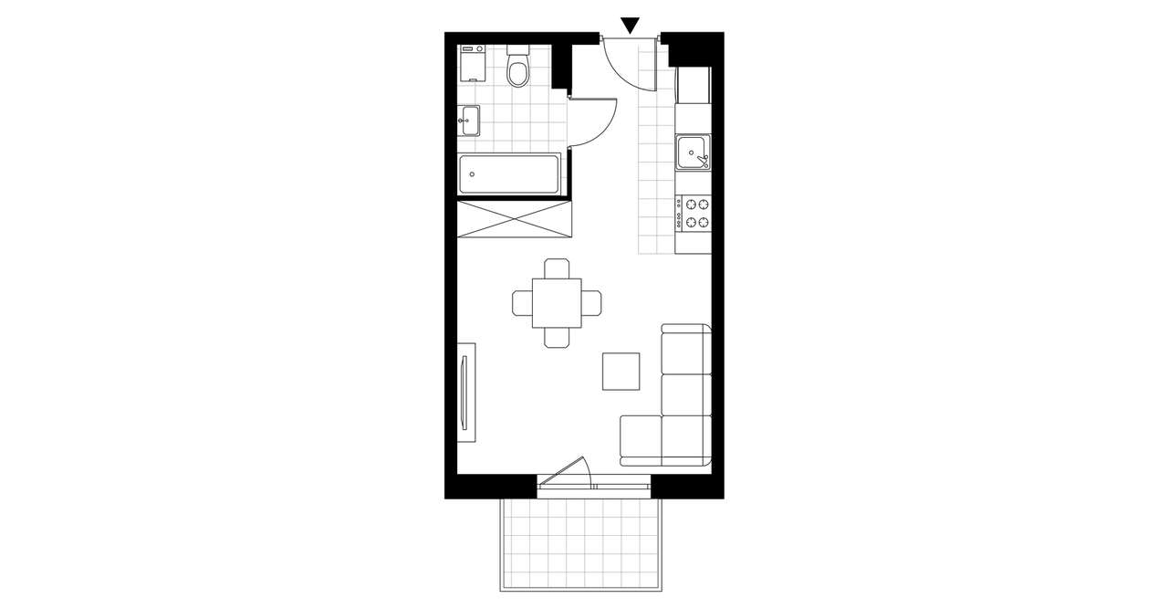 1-pokojowy apartament inwestycyjny 27m2 + balkon - Pełny obrazek: 3/8