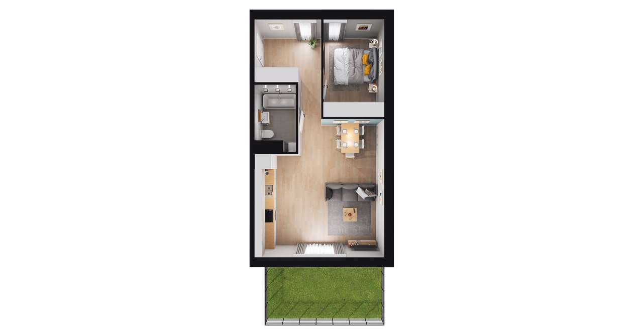 2-pokojowe mieszkanie 46m2 + ogródek - Pełny obrazek: 2/8