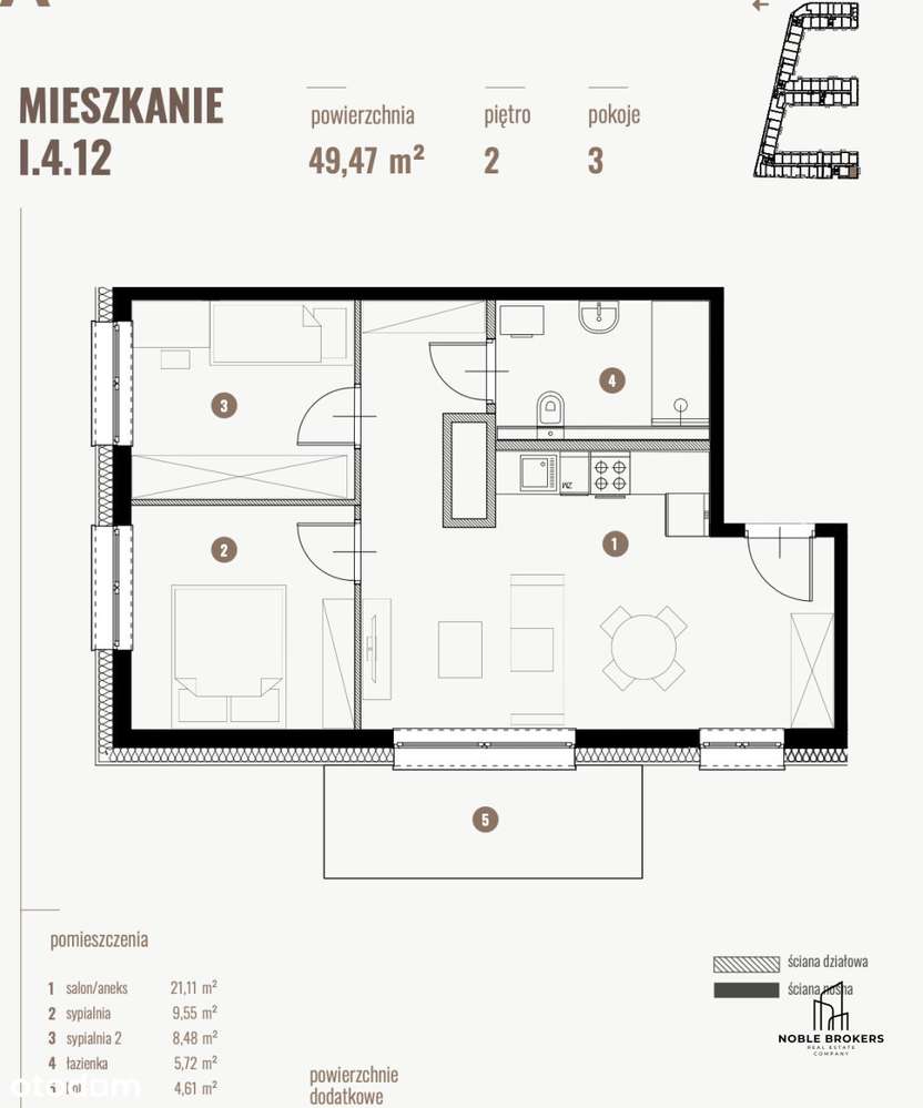 bez pcc i prowizji | 3 pokoje+aneks | 49,5m2 - Pełny obrazek: 3/11