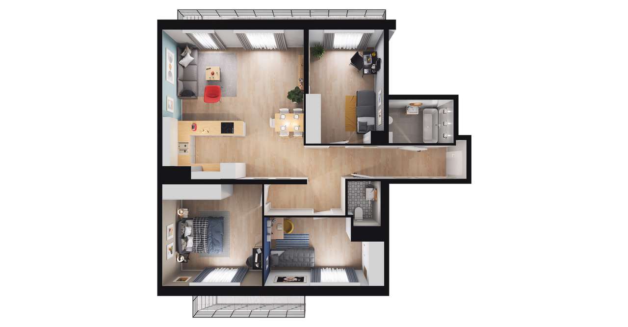 4-pokojowe mieszkanie 92m2 + 2 balkony - Pełny obrazek: 2/8