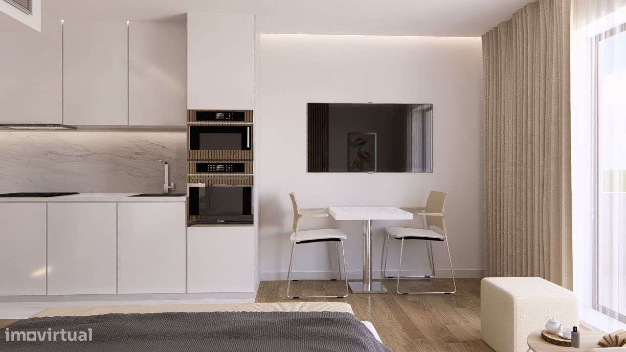 T0 Novo varanda e garagem em condomínio Fechado com jardim - Grande imagem: 4/37