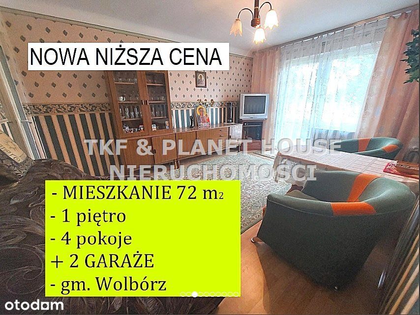 Mieszkanie 72m2, 4 pokoje , 1 piętro gm. Wolbórz