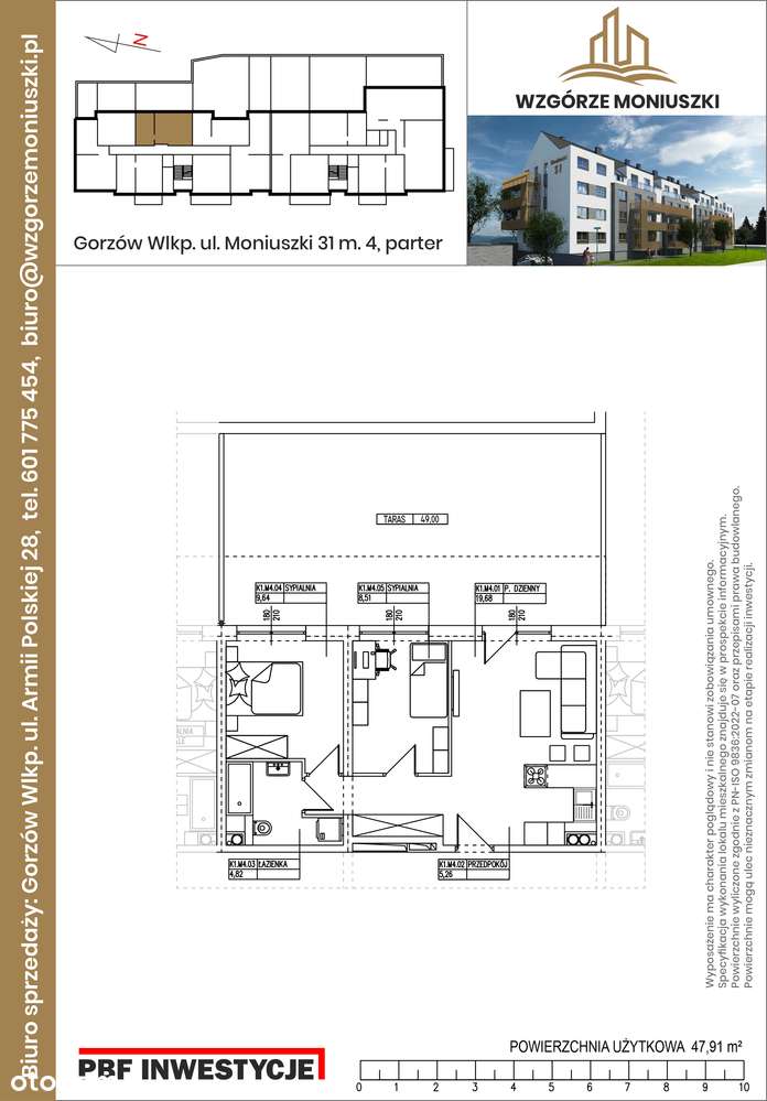 Mieszkanie 3-pokojowe z tarasem, Moniuszki 31M4 - Pełny obrazek: 2/7