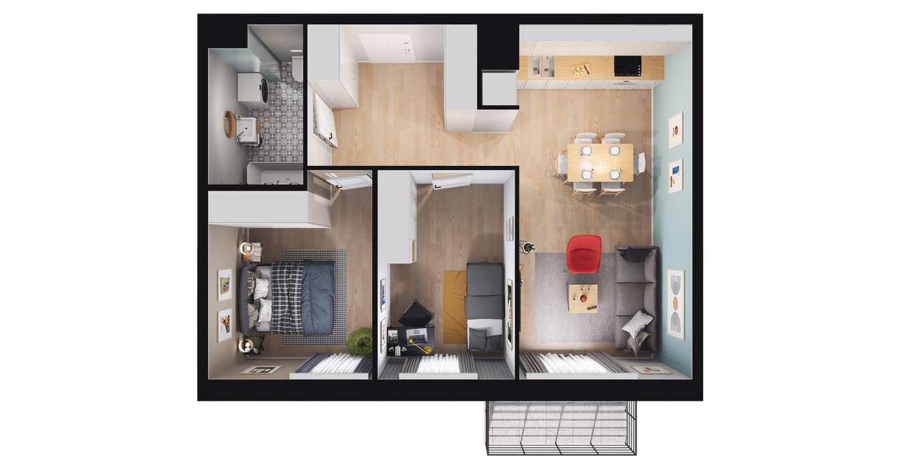 3-pokojowe mieszkanie 55m2 + balkon - Pełny obrazek: 2/7