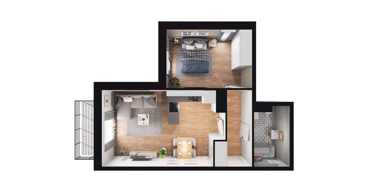 2-pokojowe mieszkanie 44m2 + balkon - Pełny obrazek: 2/5