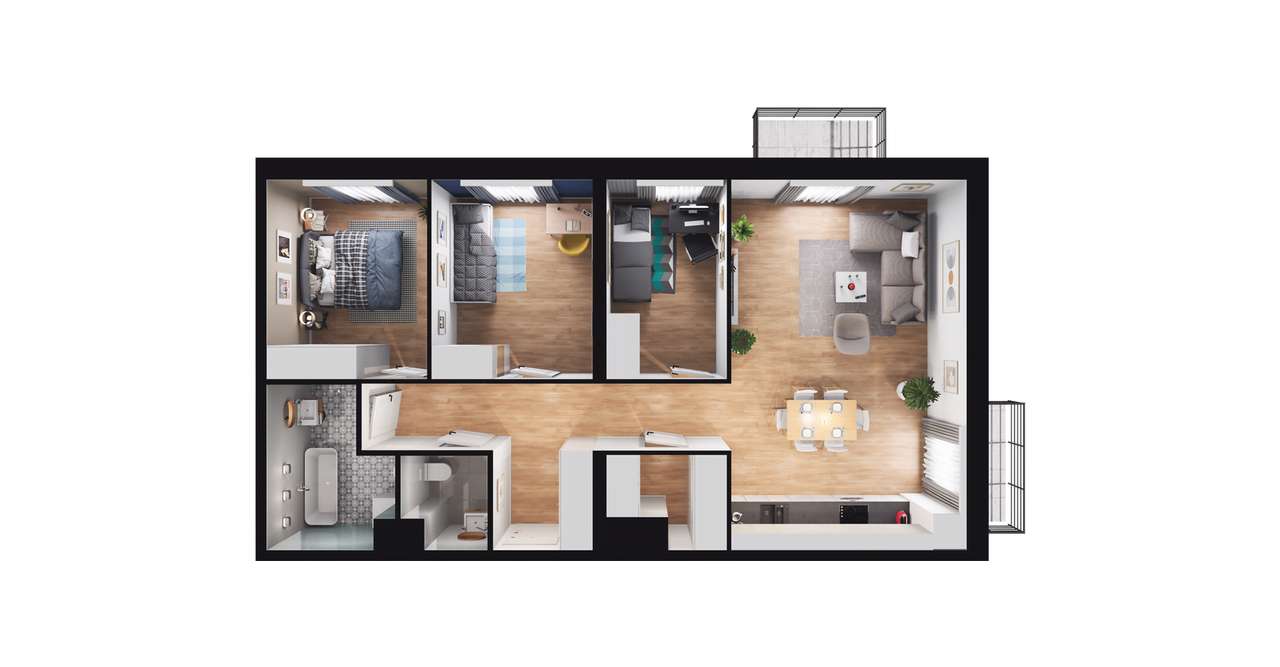 4-pokojowe mieszkanie 81m2 + 2 balkony - Pełny obrazek: 3/9