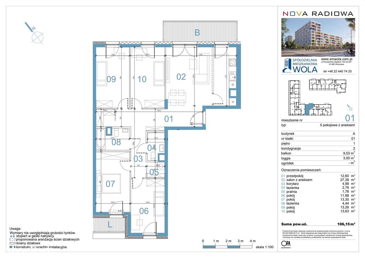 5-pokojowe mieszkanie 106m2 + balkon Bezpośrednio - Pełny obrazek: 2/9