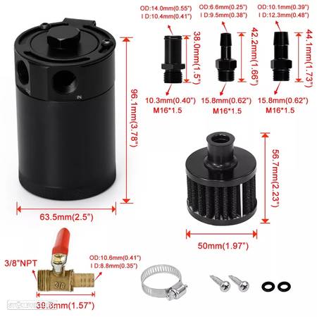 Kit Oil Catch Can Universal Multimarcas + Filtro breather - Preto (mdl3) - 5