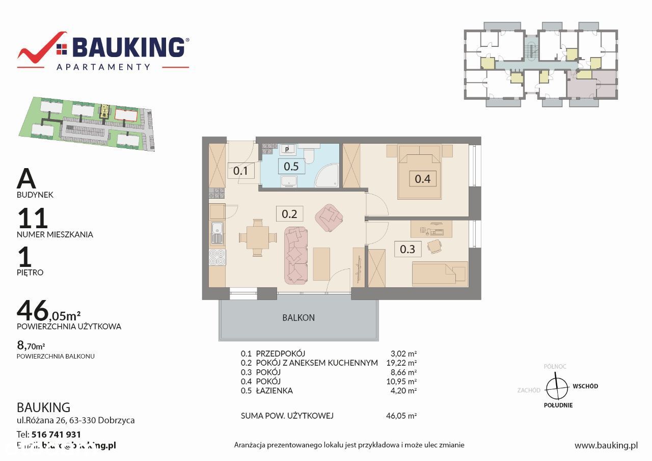Jarocin Apartament BAUKING - 46,05 m2 - 1. piętro