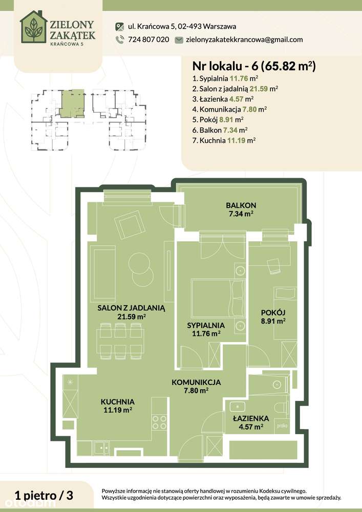 Apartament 65,82m2 Warszawa/Stare Włochy/klimatyzacja w standardzie - Pełny obrazek: 2/8