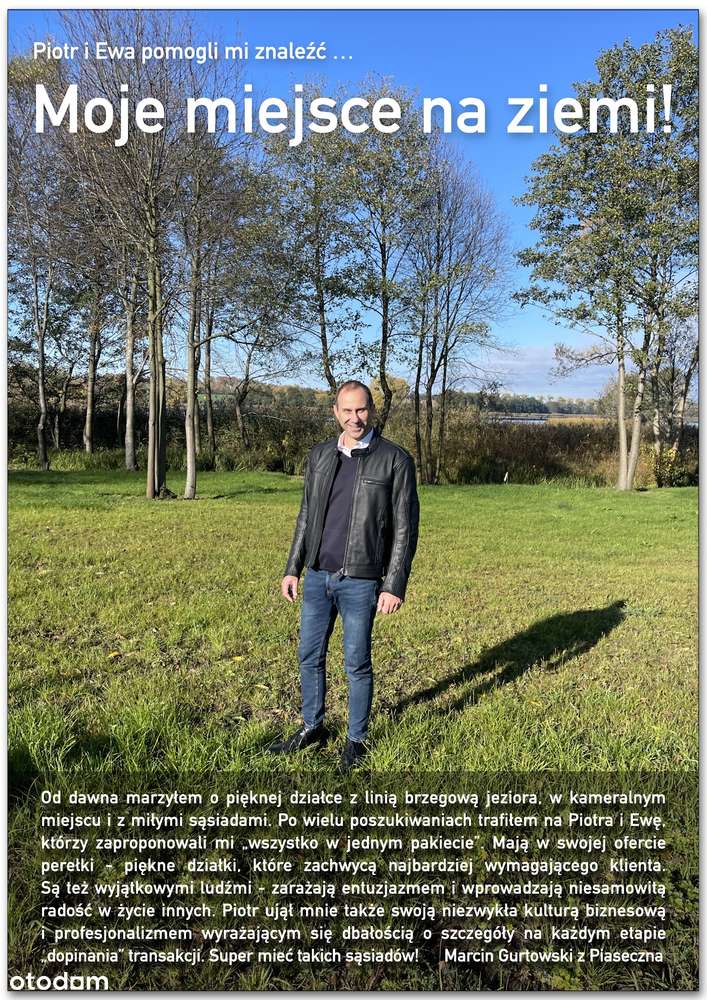 DZIAŁKA nad jeziorem przy plaży z mediami i MPZP-18