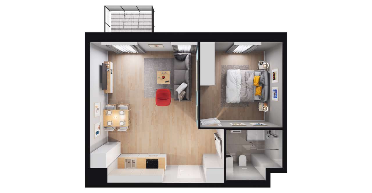 2-pokojowe mieszkanie 44m2 + balkon - Pełny obrazek: 3/9