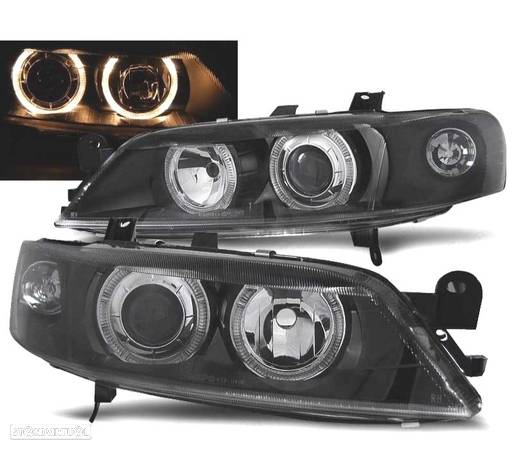 FARÓIS PARA OPEL VECTRA B 99-02 ANGEL EYES FUNDO PRETO - 1