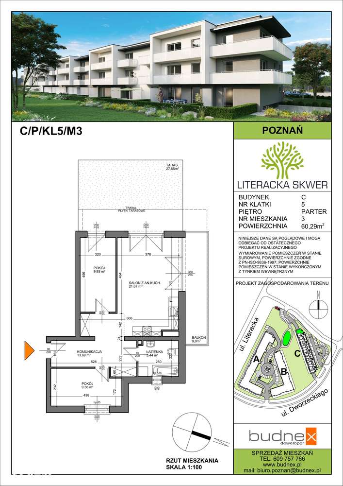 Literacka Skwer C | M3, 60,29 m² na parterze z ogródkiem-0