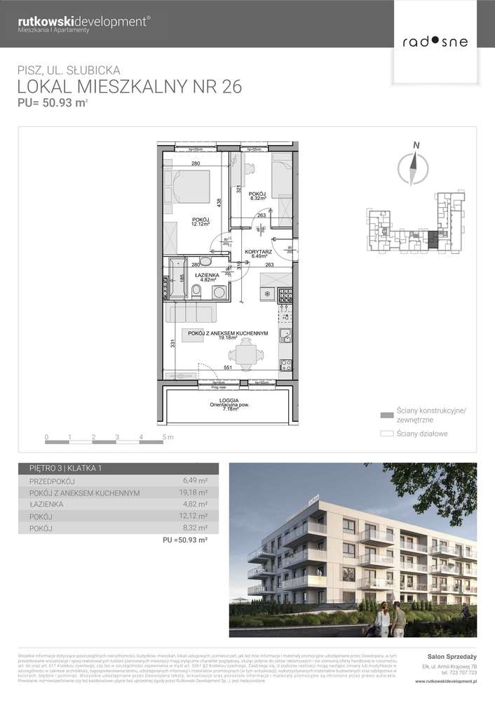 3-pokojowe mieszkanie 50m2 + loggia - Pełny obrazek: 2/7