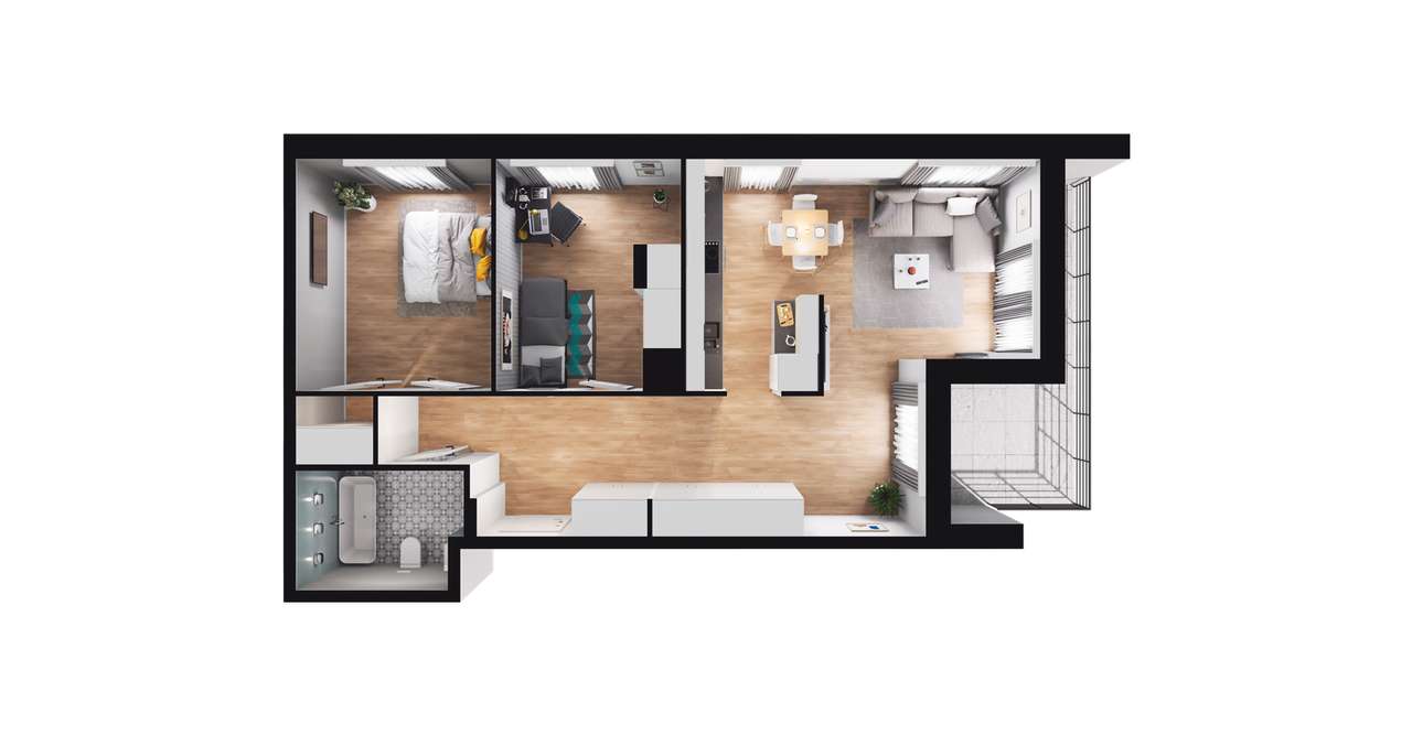 3-pokojowe mieszkanie 64m2 + balkon - Pełny obrazek: 2/8