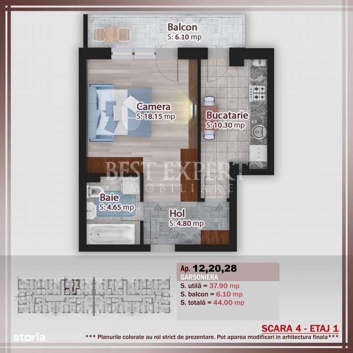 Garsoniera 500 mt STB/Incalzire Pardoseala - Imagine principală: 4/13