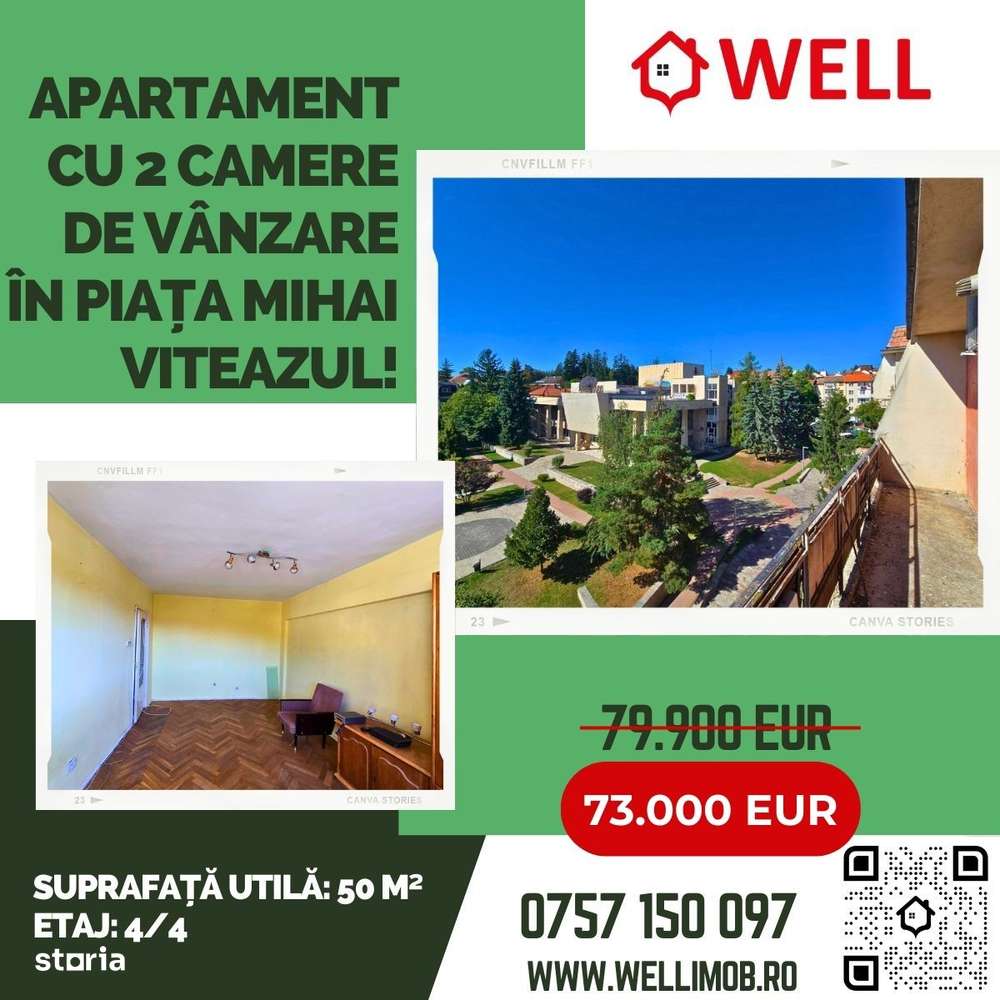 Apartament cu 2 camere de vânzare în Piața Mihai Viteazul! - Imagine principală: 1/12