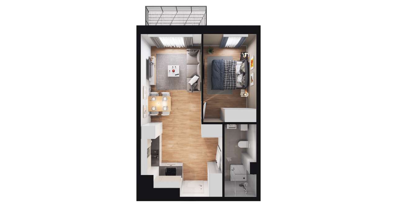 2-pokojowy apartament inwestycyjny 38m2 + balkon - Pełny obrazek: 2/8