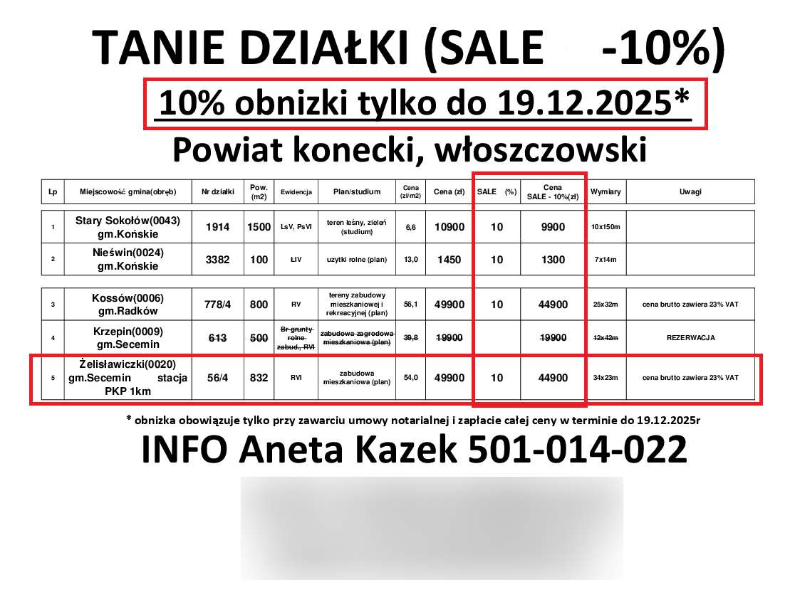 Sale -10% Działka budowlano-rekreacyjna (plan) PKP-1km 832m2 - 44900zł-2