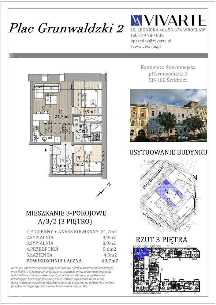 3-pokojowe mieszkanie  na poddaszu 49,70 m2 - Pełny obrazek: 2/7