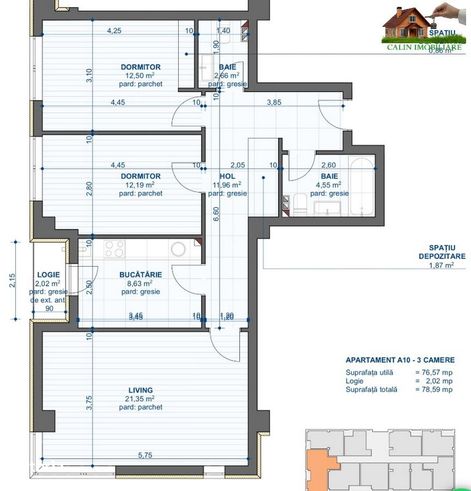 De vanzare APARTAMENT 3 camere 79mp rond CUG-4