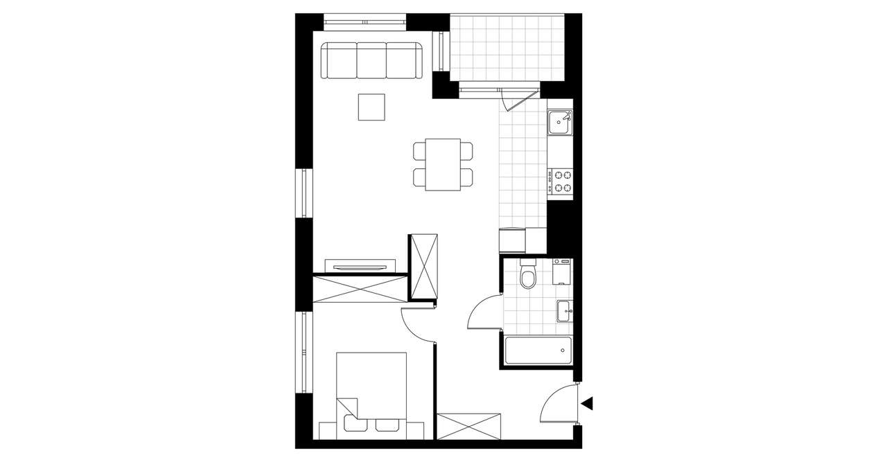 2-pokojowe mieszkanie 47m2 + loggia Bezpośrednio - Pełny obrazek: 3/8