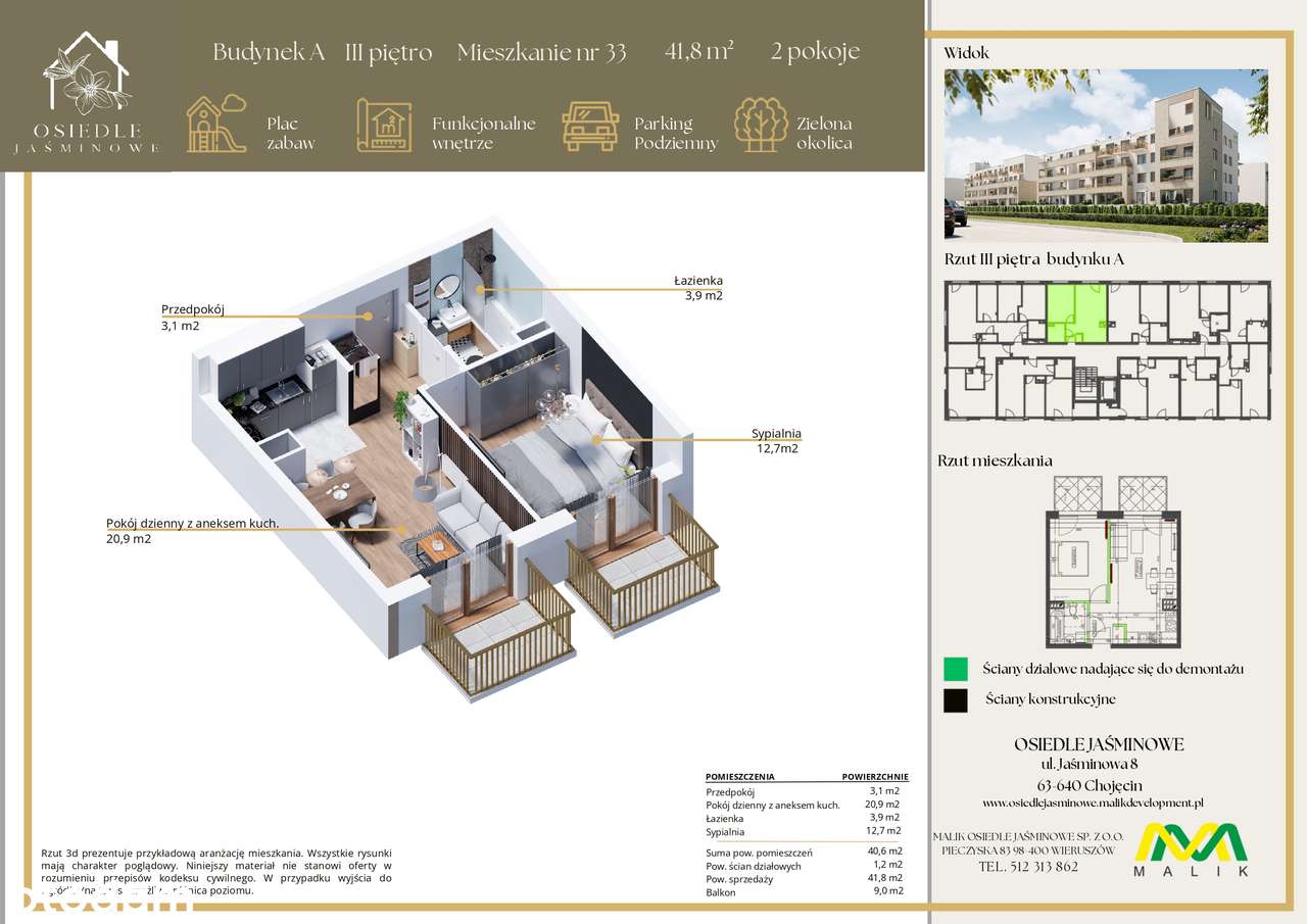 NOWE MIESZKANIA ! Chojęcin koło Kępna, ul. Jaśminowa 8 M33-3