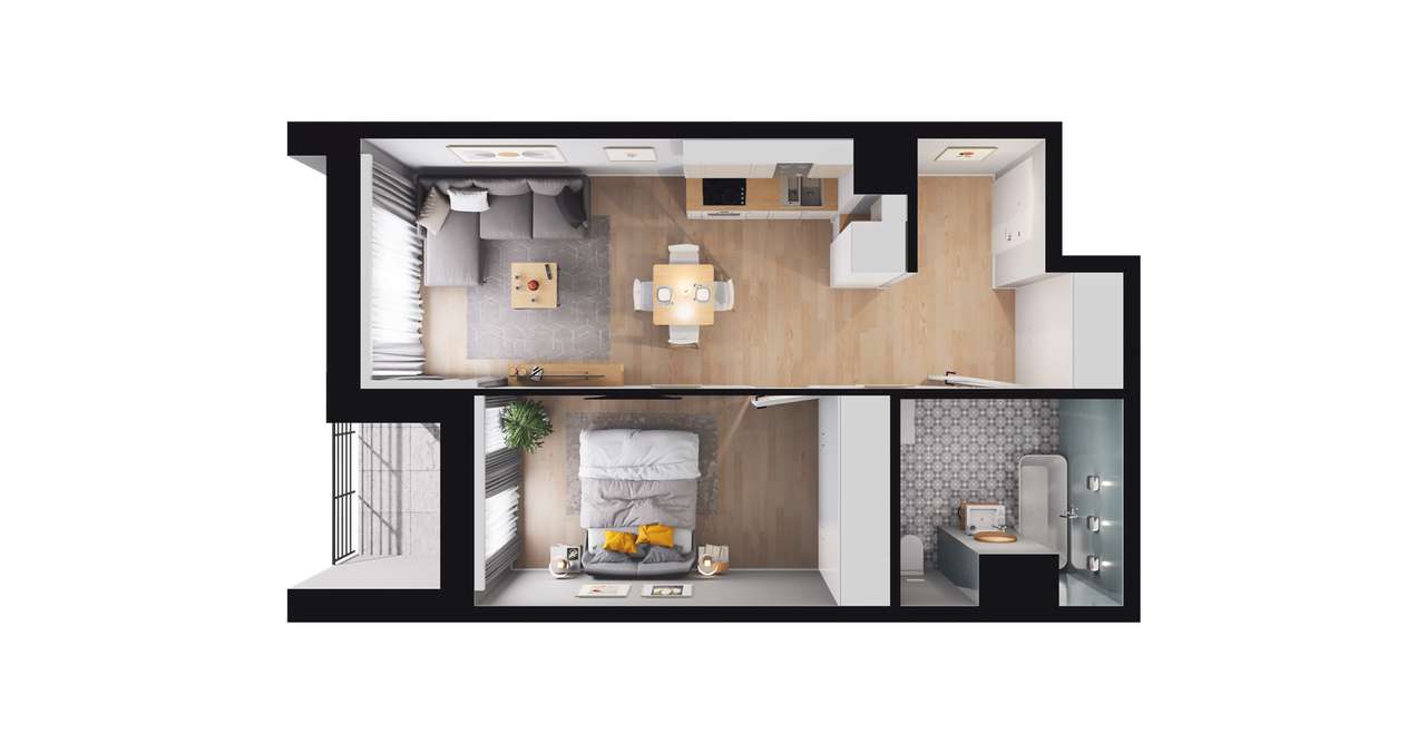 2-pokojowe mieszkanie 42m2 + loggia - Pełny obrazek: 3/9