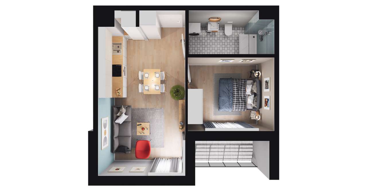 2-pokojowe mieszkanie 38m2 + loggia - Pełny obrazek: 2/8