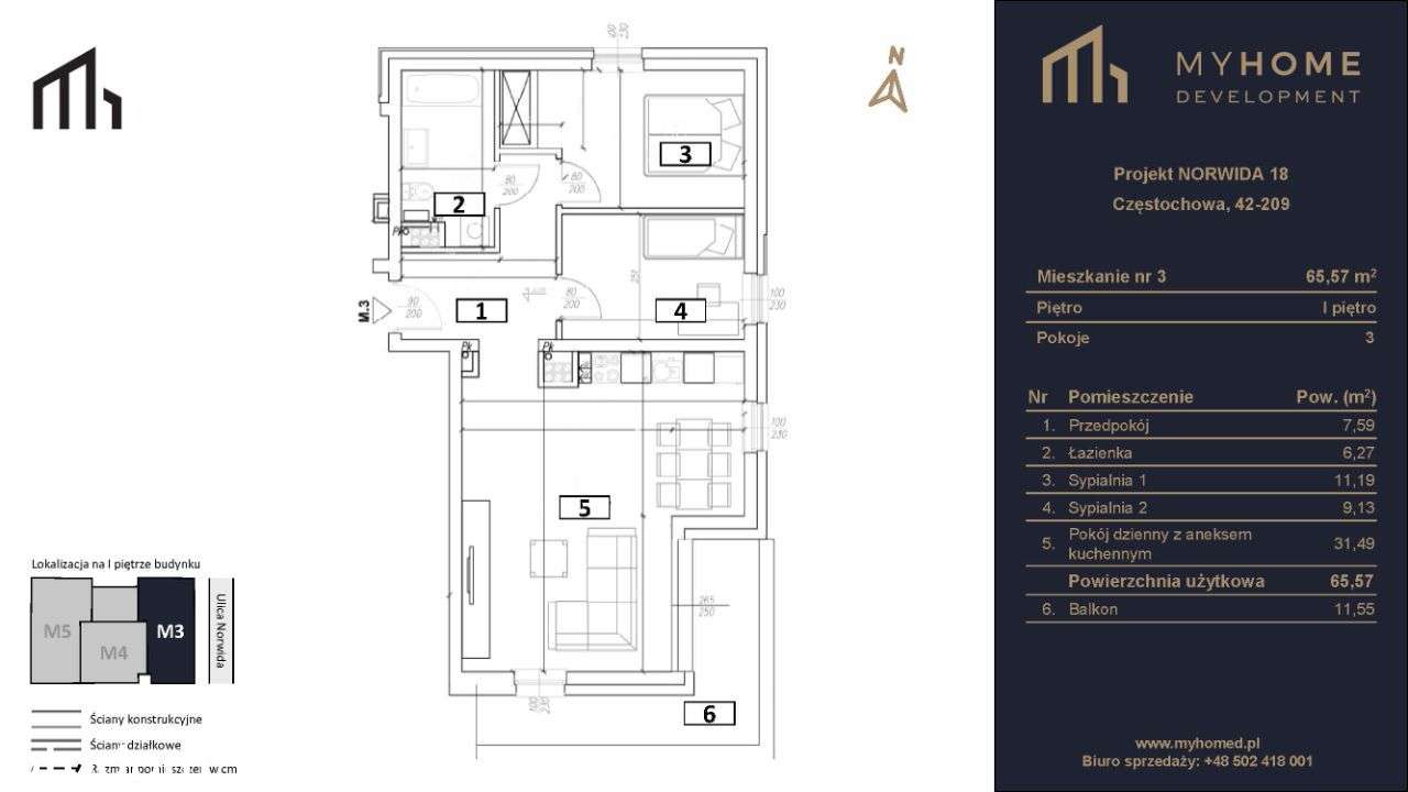 Kameralne apartamenty Norwida 18 m. 3, 3 pokoje - najwyższa jakość - Pełny obrazek: 2/22
