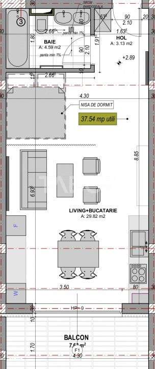 Garsoniera de vanzare decomandata 38 mpu balcon 8 mp loc parcare Sibiu - Imagine principală: 5/5
