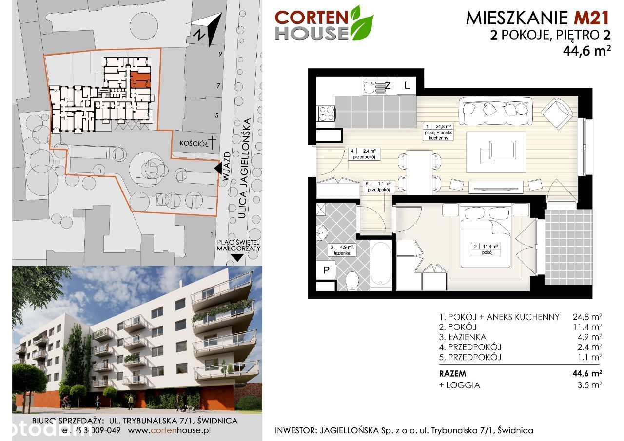 CortenHouse – 2 pokoje/aneks/loggia/44,6m² (M21)