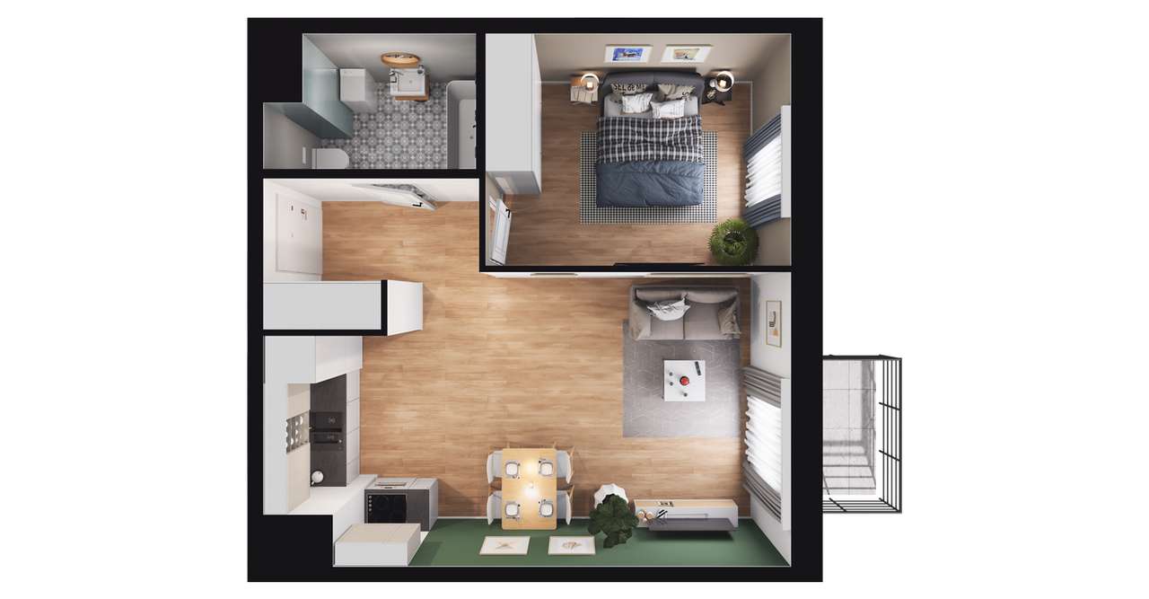 2-pokojowe mieszkanie 43m2 + balkon Bezpośrednio - Pełny obrazek: 2/8