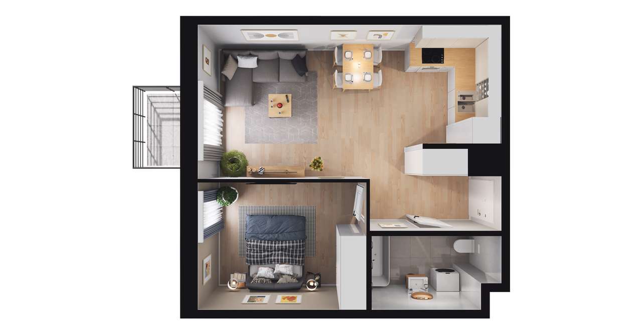 2-pokojowe mieszkanie 41m2 + balkon Bez Prowizji - Pełny obrazek: 2/8