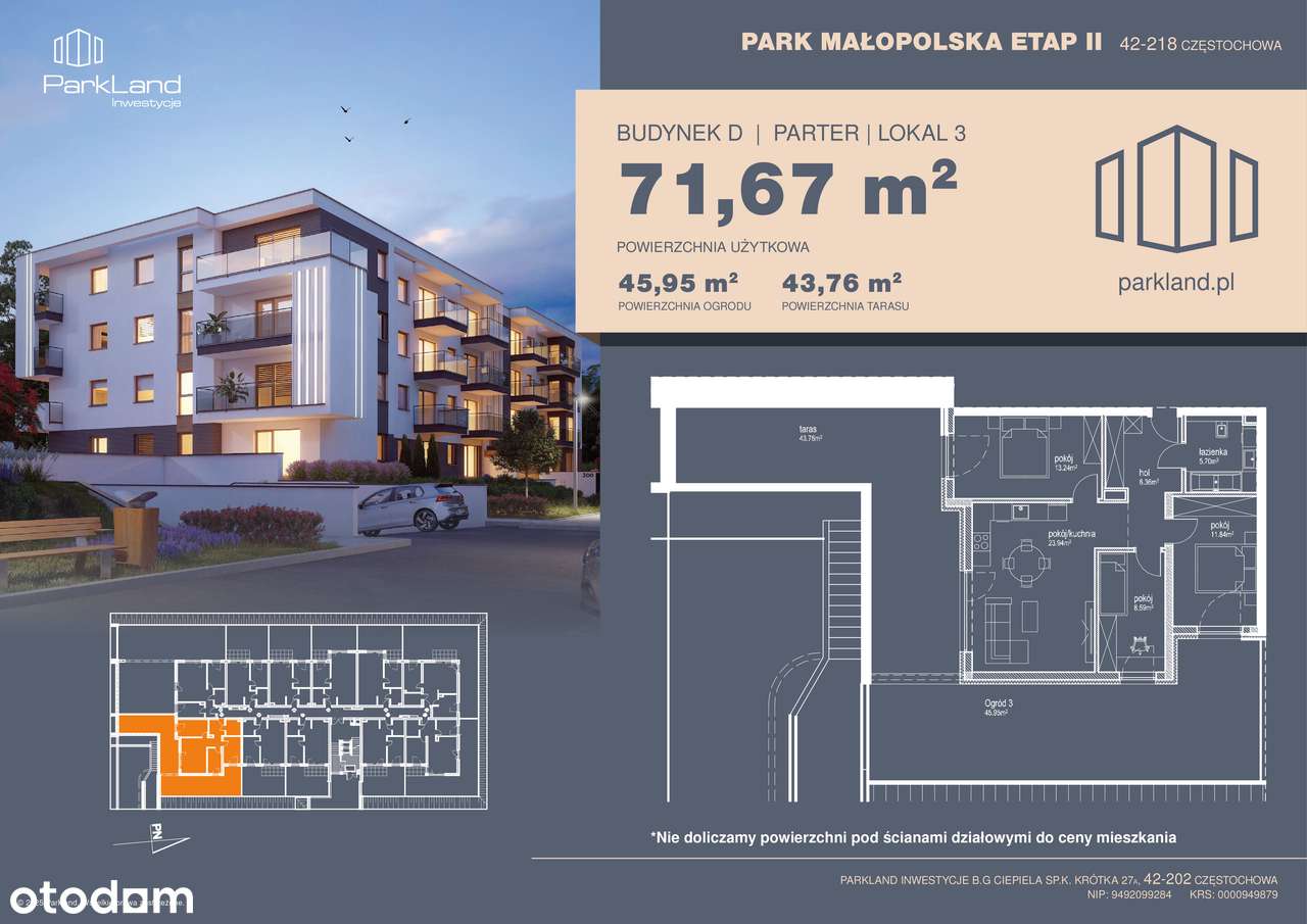 PARK MAŁOPOLSKA| Parkitka | 4 pokoje | parter | ogród i taras (lokal D3)