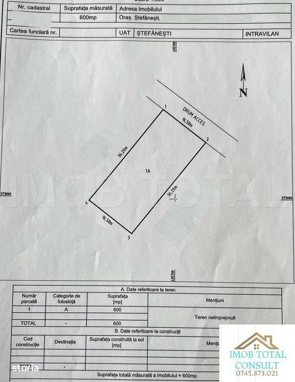 Teren 600 mp, stefanesti, zona Primarie