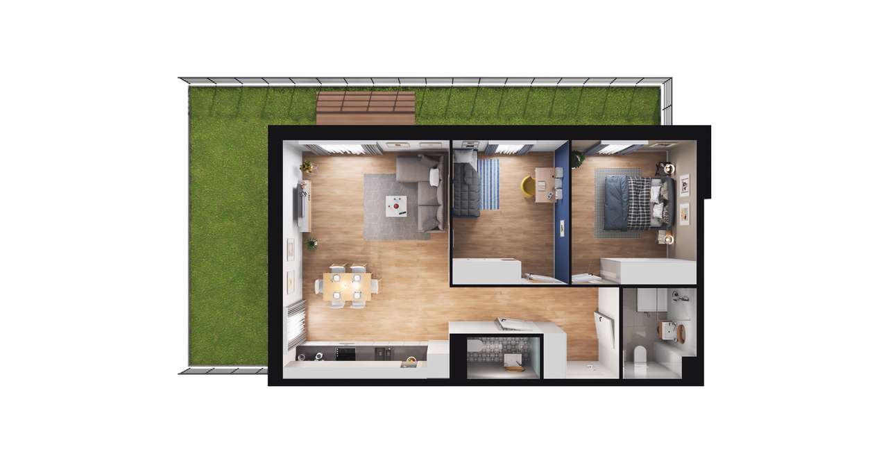 3-pokojowe mieszkanie 64m2 + ogródek - Pełny obrazek: 2/8