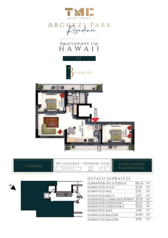 Apartament de 3 camere cu incalzire in pardoseala tip Hawaii