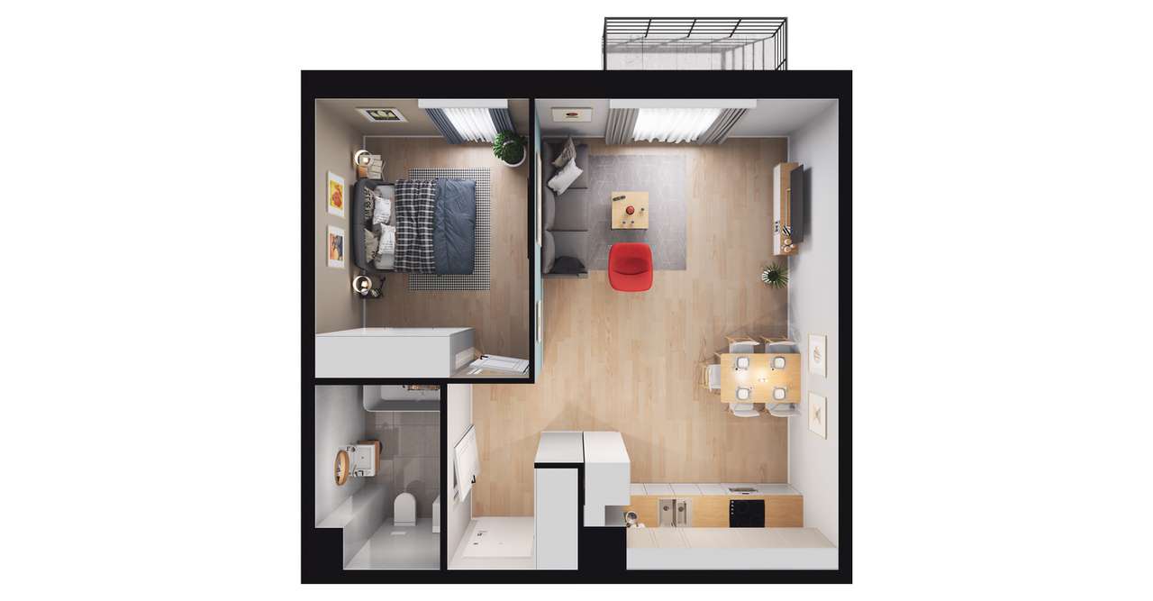 2-pokojowe mieszkanie 45m2 + balkon - Pełny obrazek: 2/8