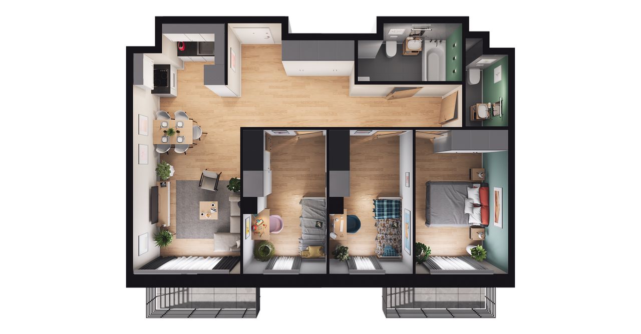 4-pokojowe mieszkanie 74m2 + 2 balkony