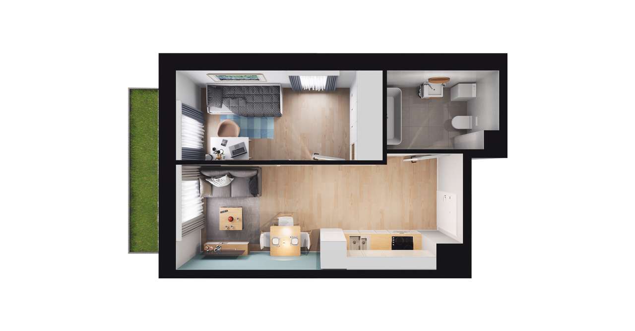 2-pokojowe mieszkanie 31m2 + ogródek - Pełny obrazek: 2/8