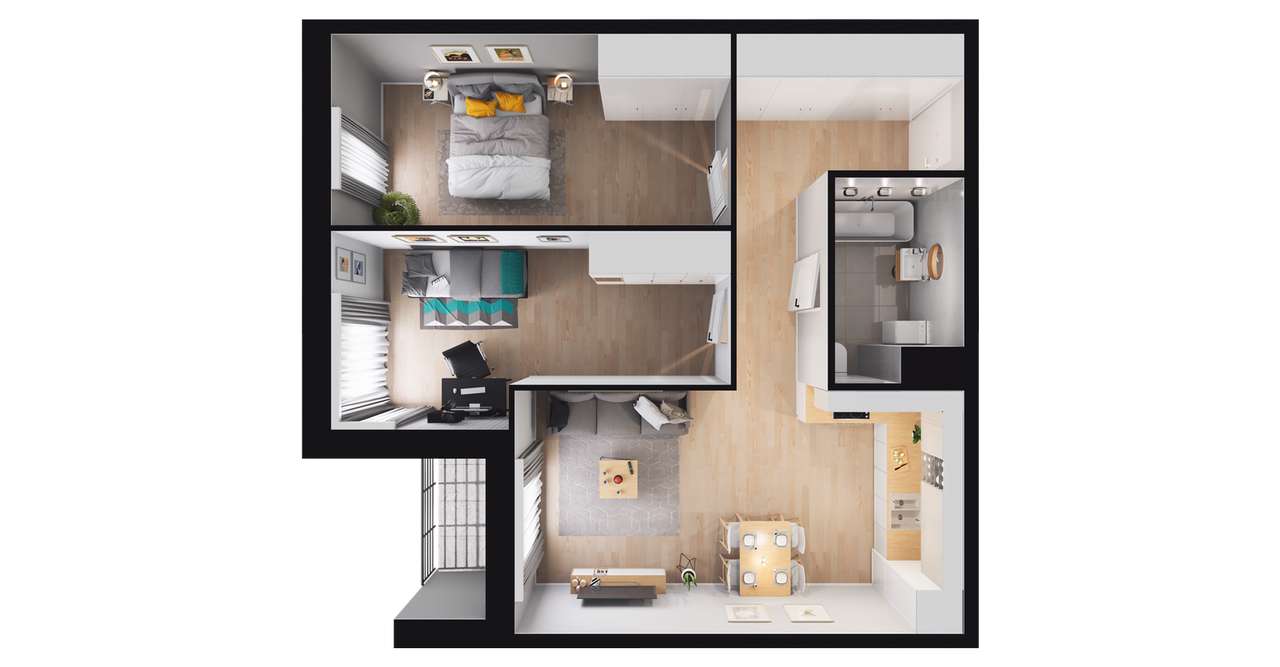 3-pokojowe mieszkanie 61m2 + loggia - Pełny obrazek: 2/8