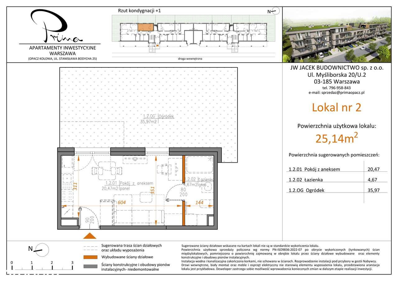 1 - pokojowe mieszkanie 25m2 z ogródkiem 36m2 - Pełny obrazek: 2/6