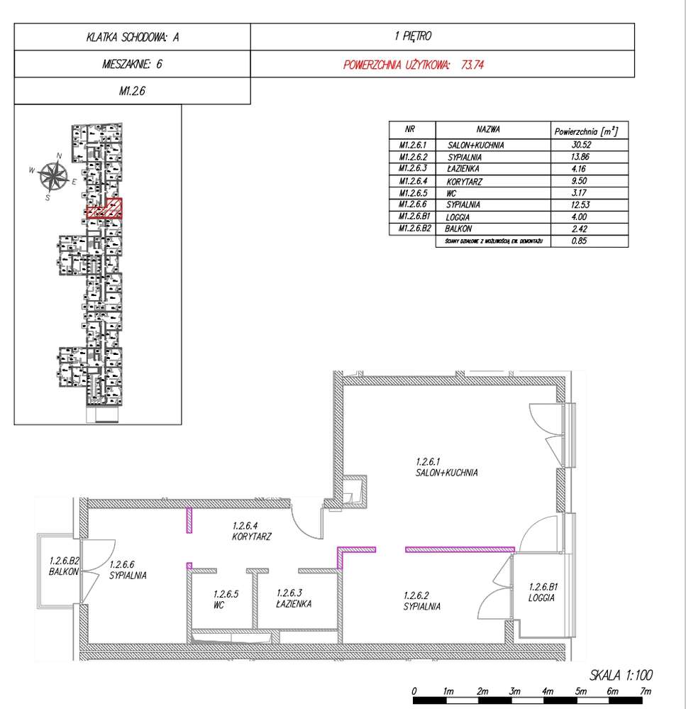 Mieszkanie A6 - ok. 73 m2 - Apartamenty Dębowa - Łódź - Pełny obrazek: 3/8