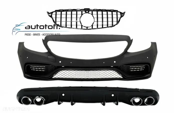 Bara fata cu Grila Centrala si Difuzor bara spate Mercedes C-Class W205 S205 (14-18) C63 Design - 1