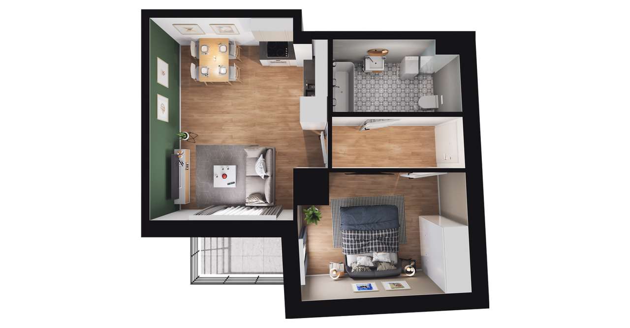 2-pokojowe mieszkanie 37m2 + balkon - Pełny obrazek: 2/8
